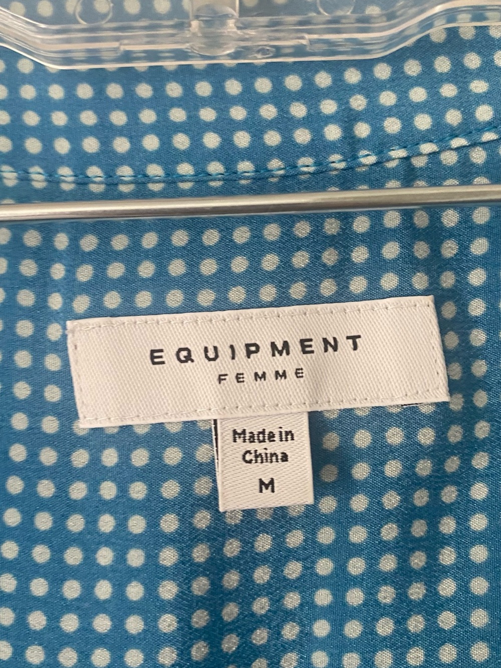 Equipment Femme 100% Silk Blue Polka Dot Wrap Midi Dress Size M - Picture 4 of 5